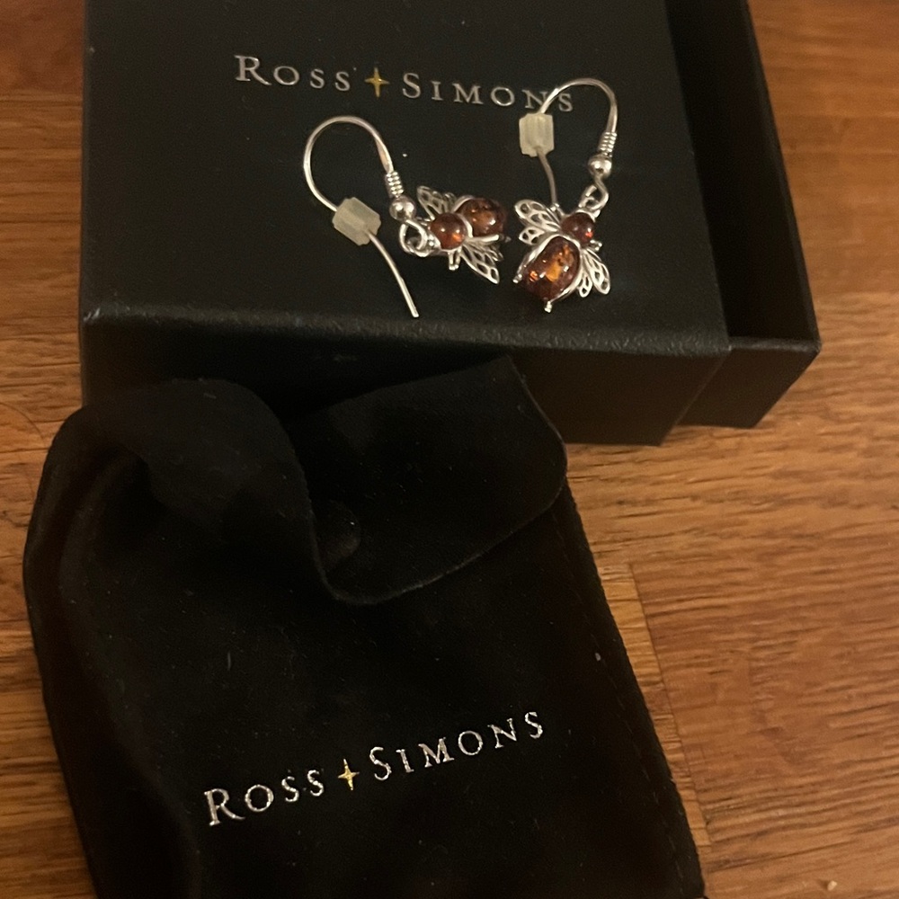 NWOT Ross-Simons Honey and Silver Bee Earrings